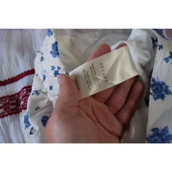 Sezane Tammie Skirt Womens 36 White Blue Floral Midi Boho Peasant Tiered - Picture 6 of 7